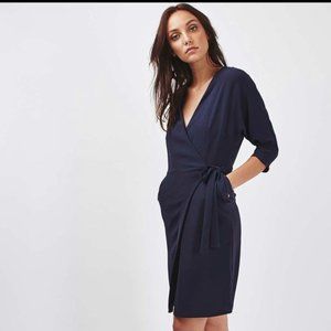 NWT Topshop navy 3/4 sleeve wrap dress size US 4